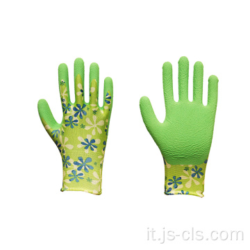 Garden Series Green Floral Print Palm Latex guanti